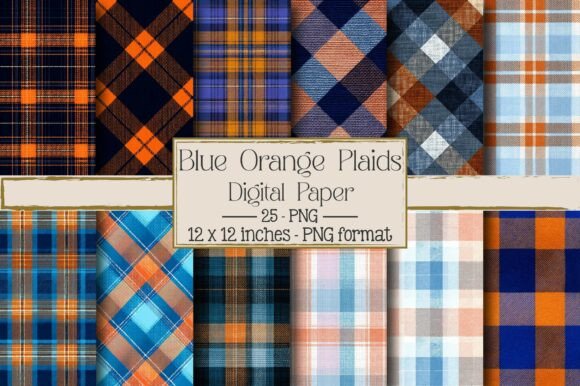 Blue Orange Plaids: A Versatile Digital Design Option for Creative Projects