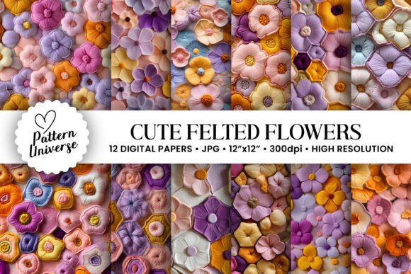 Cute Felt Flowers Seamless Pattern