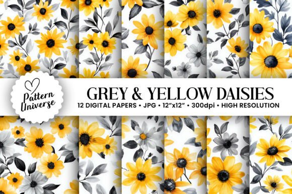 Grey and Yellow Watercolor Daisy Pattern: A Versatile Design for Creative Projects