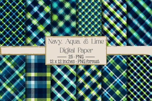 Navy, Aqua, Lime Plaid Designs