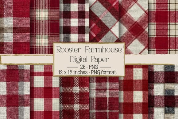 Rooster Farmhouse - Red Plaid