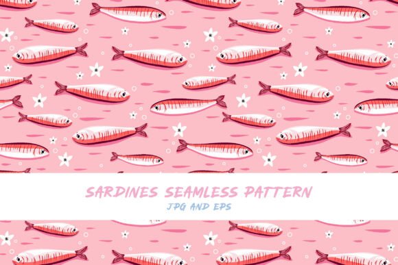 Seamless Pink Pattern with Cute Sardines
