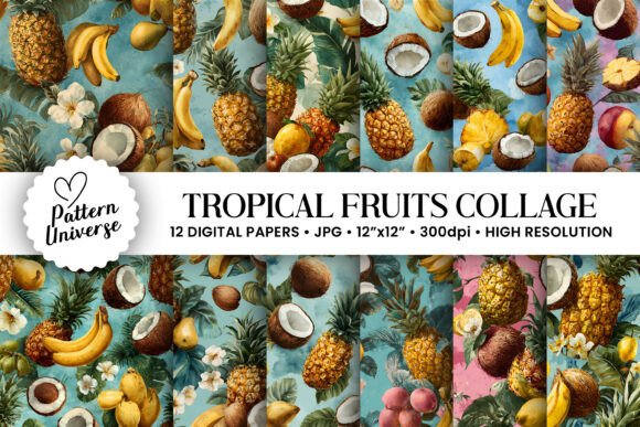 Tropical Fruits Collage Seamless Pattern for Creative Projects